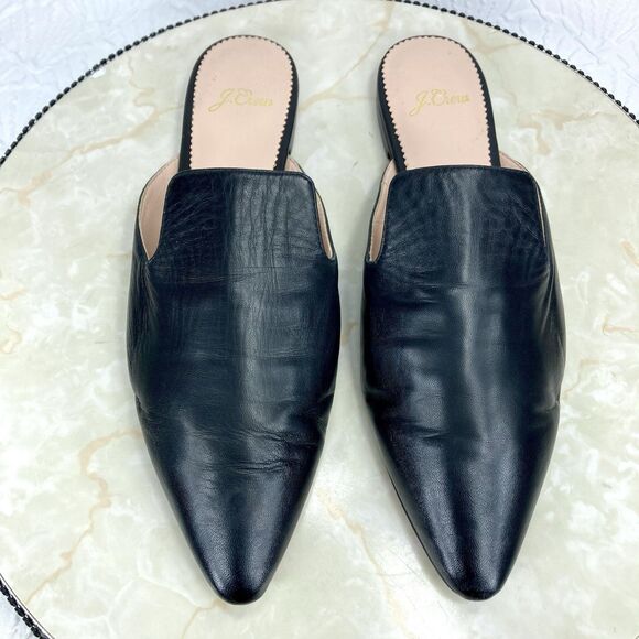 J. Crew Mules Womens 8 Black Leather Pointed Toe Sleek Minimalist Slip On Clogs - Picture 4 of 12